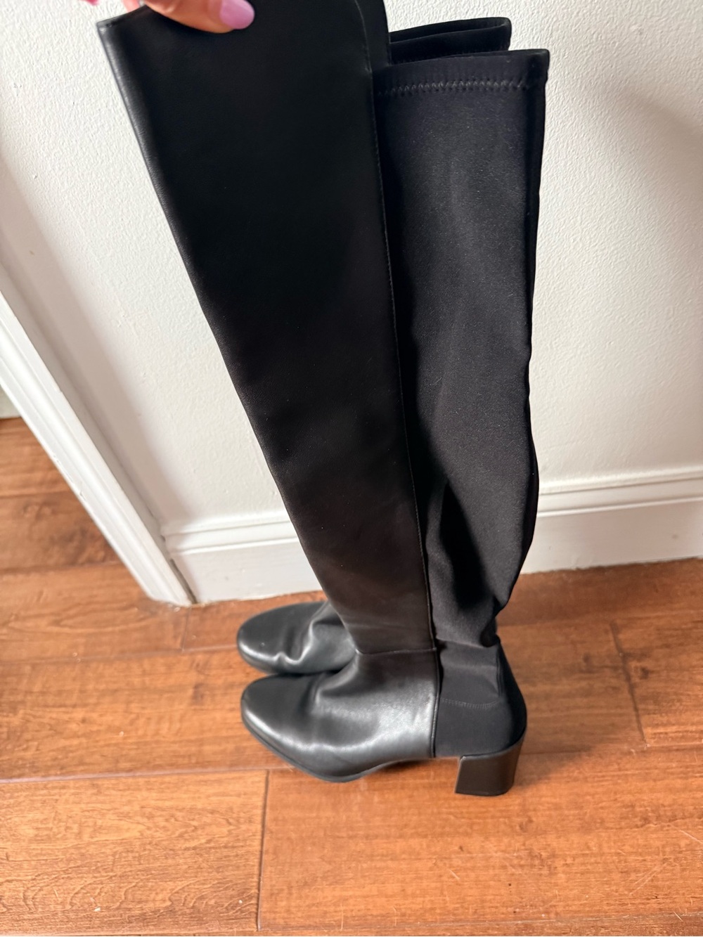 Stuart Weitzman Black Over-the-Knee Stretch Leather Boots
